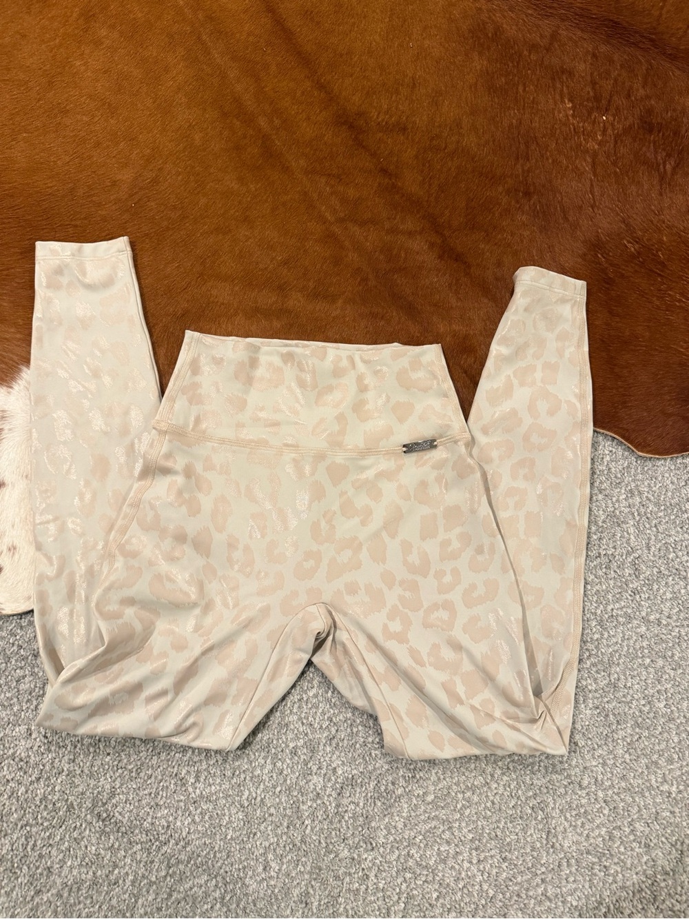 Bombshell Sportswear Cream and Beige Shimmer Animal-Print Leggings